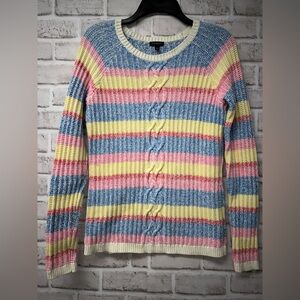 Talbots Striped Sz XS Pastel Cable Knit Cotton Sweater - Blue, Pink, Yellow
